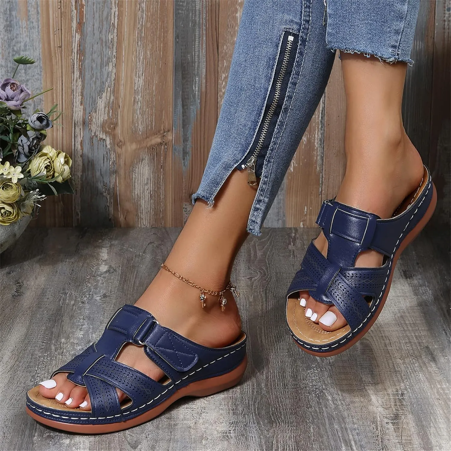 Ladmiple Orthotic Sandals For Women Dressy Summer Comfort Walking Open Toe Arch Support Slides Orthopedic Flip Flops