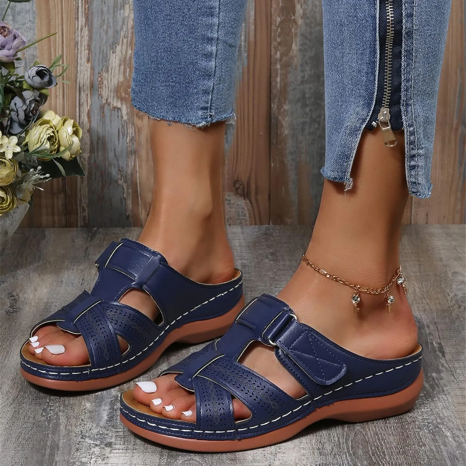 Ladmiple Orthotic Sandals For Women Dressy Summer Comfort Walking Open Toe Arch Support Slides Orthopedic Flip Flops