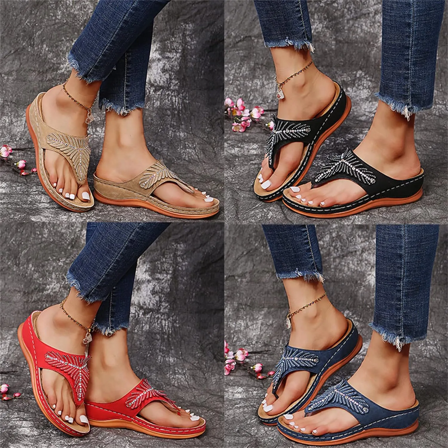 Ladmiple Sandals Women Dressy Comfortable Flat Orthotic Flips Flops Arch Support Plantar Fasciitis Walking Orthopedic Slides