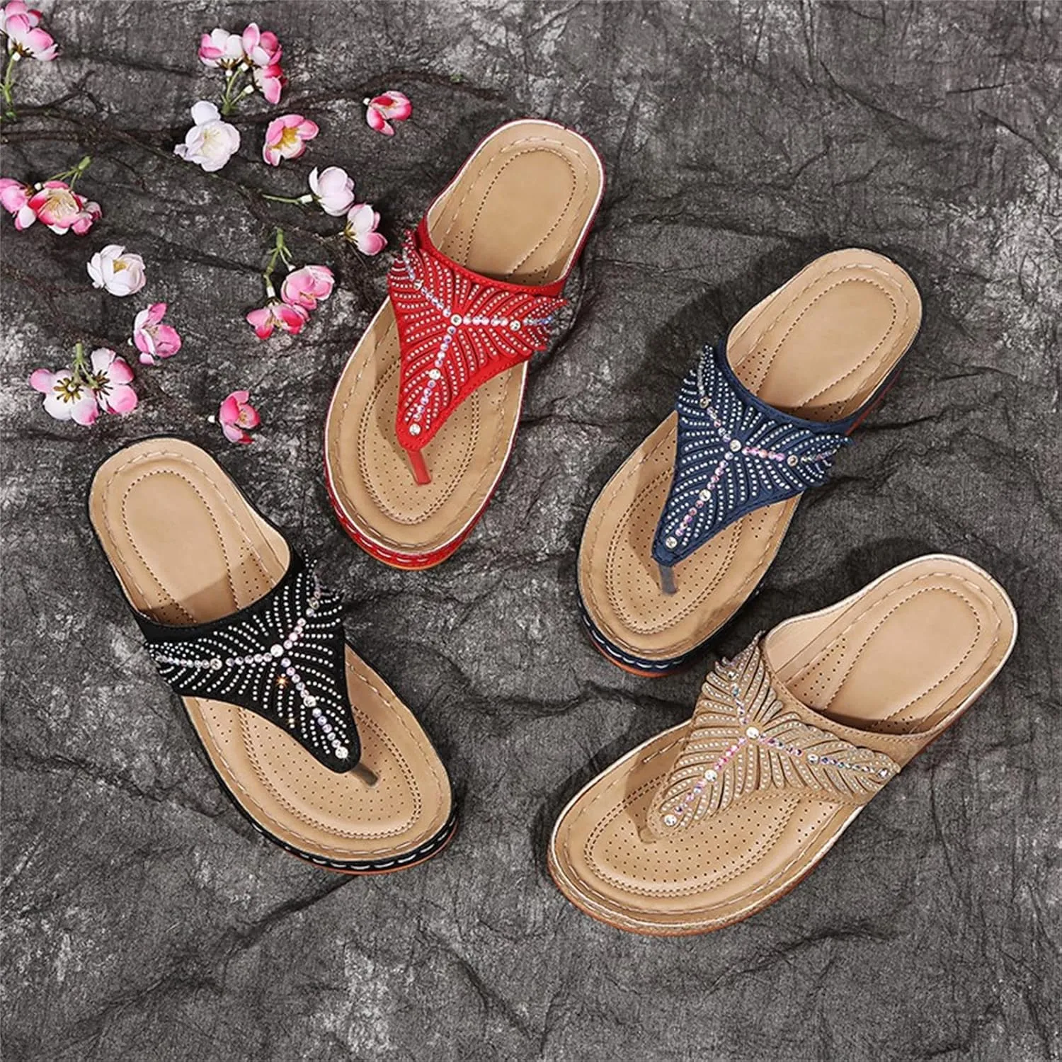 Ladmiple Sandals Women Dressy Comfortable Flat Orthotic Flips Flops Arch Support Plantar Fasciitis Walking Orthopedic Slides