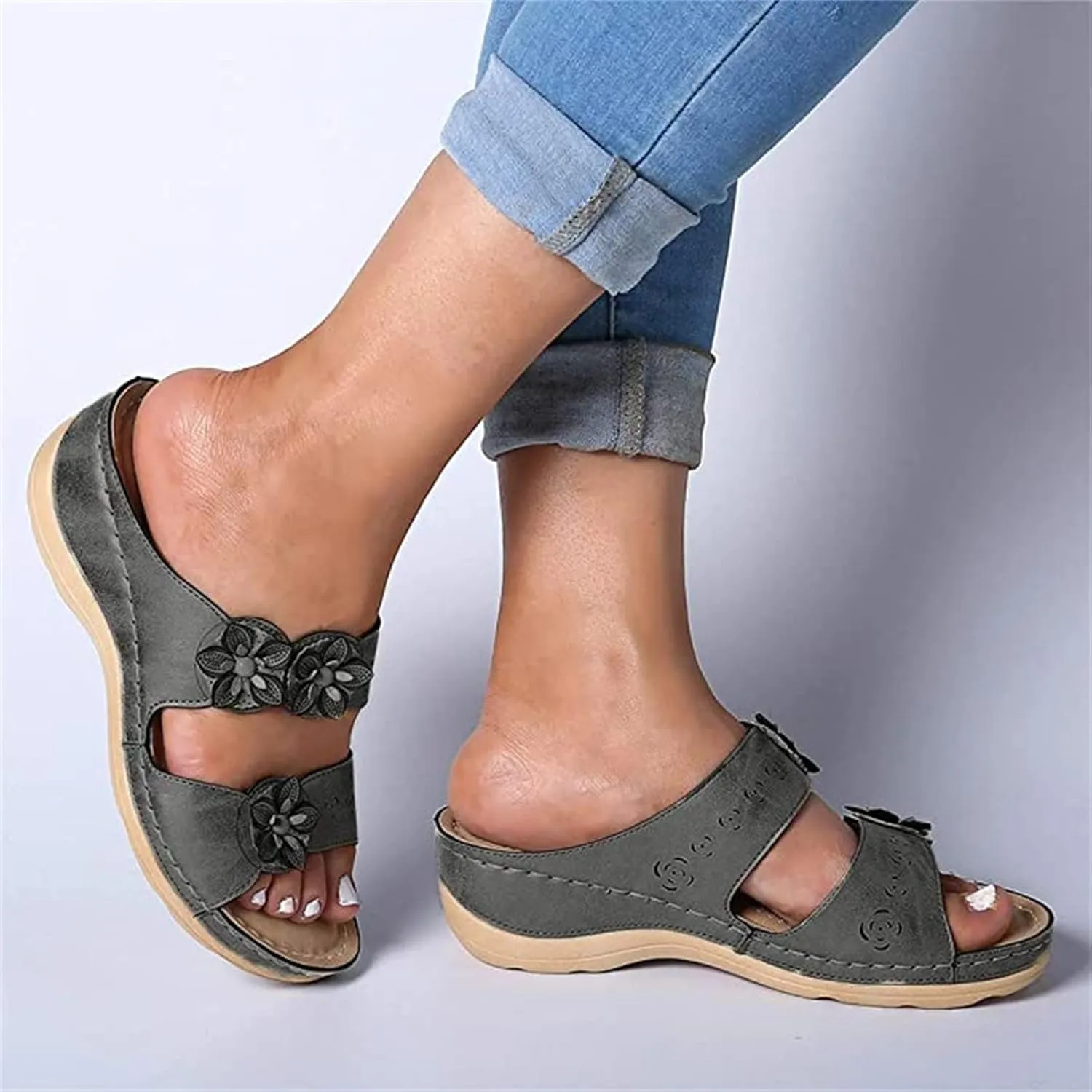 Ladmiple Sandals Women Dressy Summer Flat Arch Support Comfort Walking Open Toe Orthotic Slides Orthopedic Flip Flops 2024