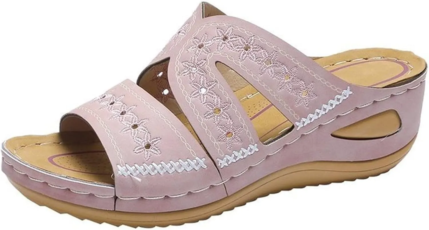 Ladmiple Sandals Women Fashion Flat Comfort Orthotic Walking Slides Open Toe Arch Support Dressy Summer Orthopedic Flip Flops