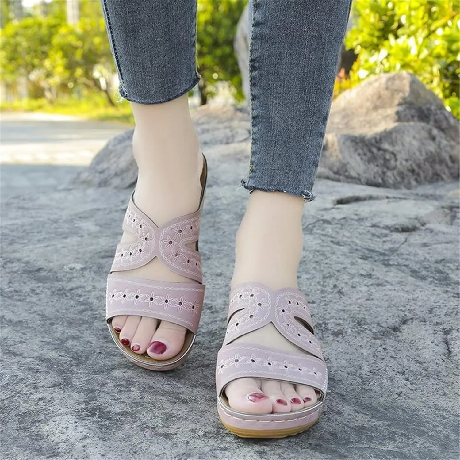 Ladmiple Sandals Women Fashion Flat Comfort Orthotic Walking Slides Open Toe Arch Support Dressy Summer Orthopedic Flip Flops
