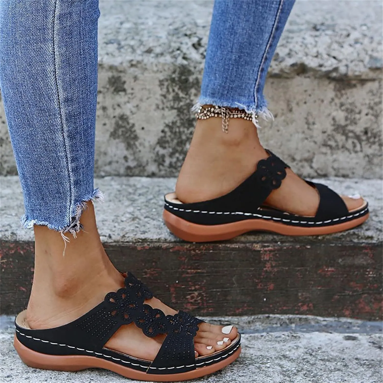 Ladmiple Sandals Women Wedge Slip On Comfortable Dressy Orthotic Flip Flops Casual Summer Orthopedic Slides With Arch Support