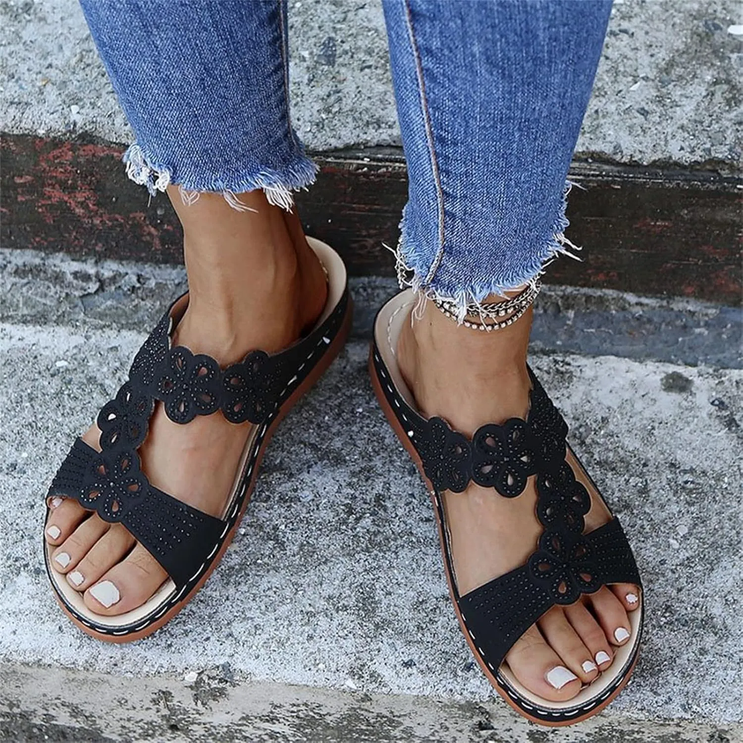 Ladmiple Sandals Women Wedge Slip On Comfortable Dressy Orthotic Flip Flops Casual Summer Orthopedic Slides With Arch Support