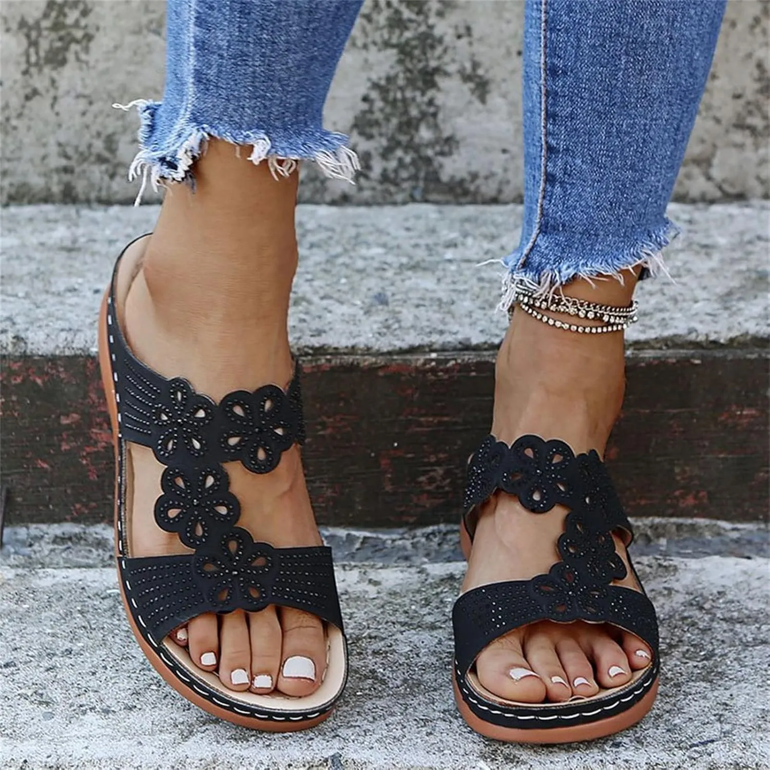 Ladmiple Sandals Women Wedge Slip On Comfortable Dressy Orthotic Flip Flops Casual Summer Orthopedic Slides With Arch Support