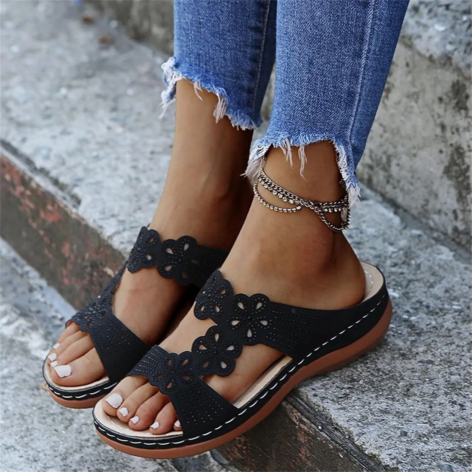 Ladmiple Sandals Women Wedge Slip On Comfortable Dressy Orthotic Flip Flops Casual Summer Orthopedic Slides With Arch Support
