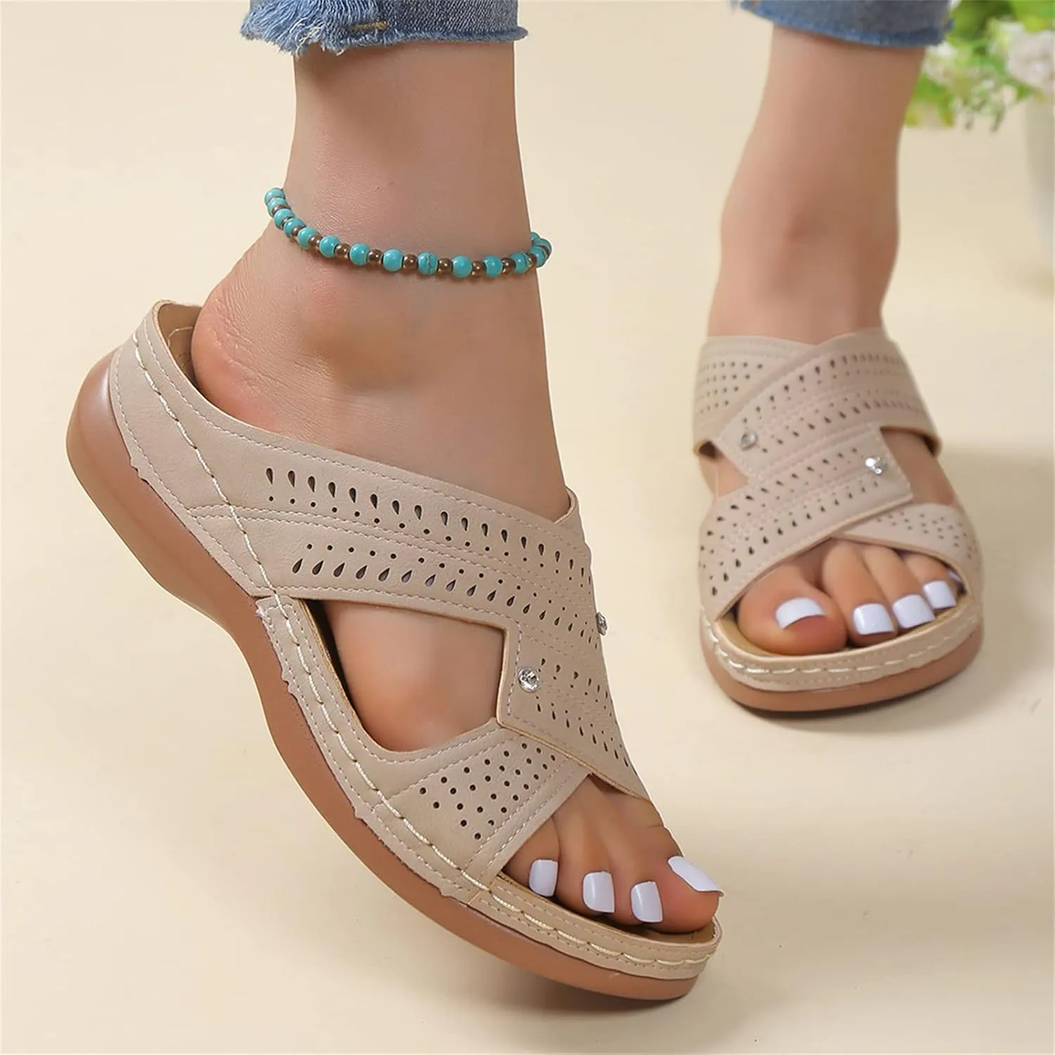 Ladmiple Womens Sandals Dressy Flat Arch Support Orthotic Flips Flops Plantar Fasciitis Comfortable Walking Orthopedic Slides