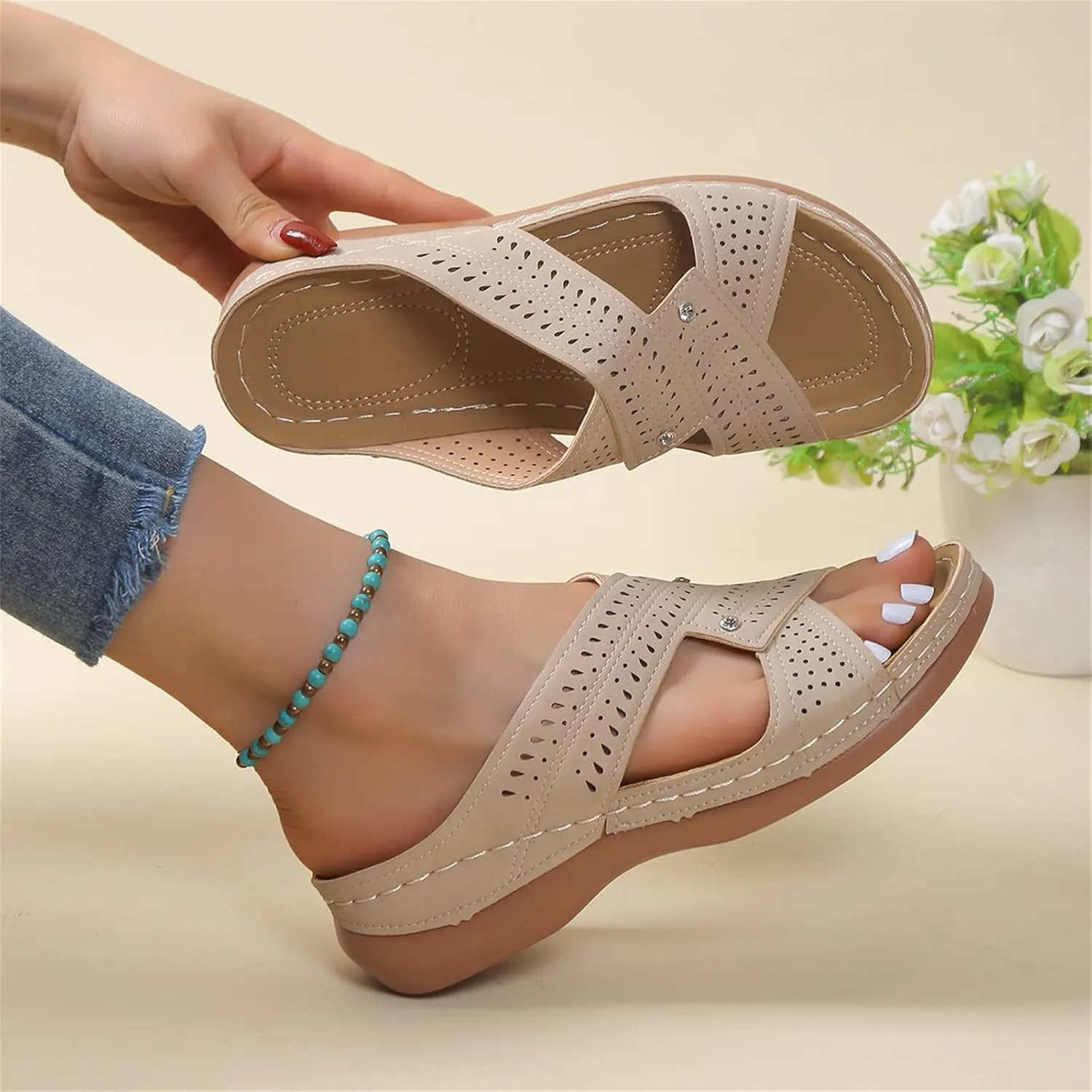 Ladmiple Womens Sandals Dressy Flat Arch Support Orthotic Flips Flops Plantar Fasciitis Comfortable Walking Orthopedic Slides