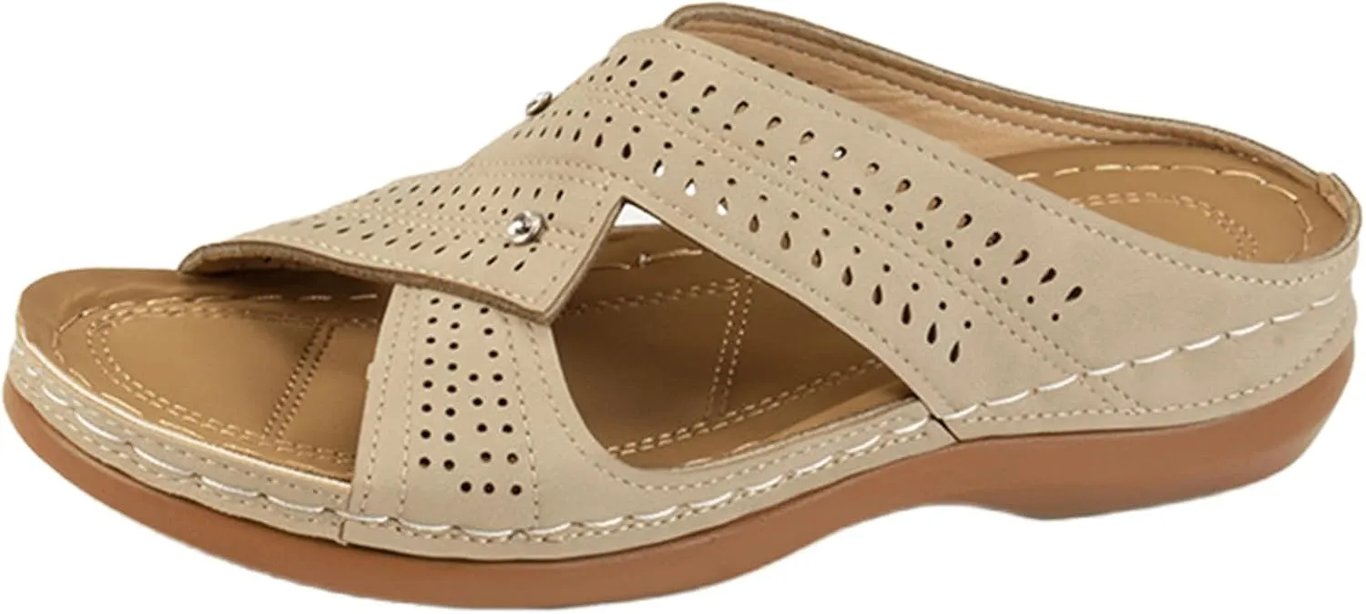 Ladmiple Womens Sandals Dressy Flat Arch Support Orthotic Flips Flops Plantar Fasciitis Comfortable Walking Orthopedic Slides
