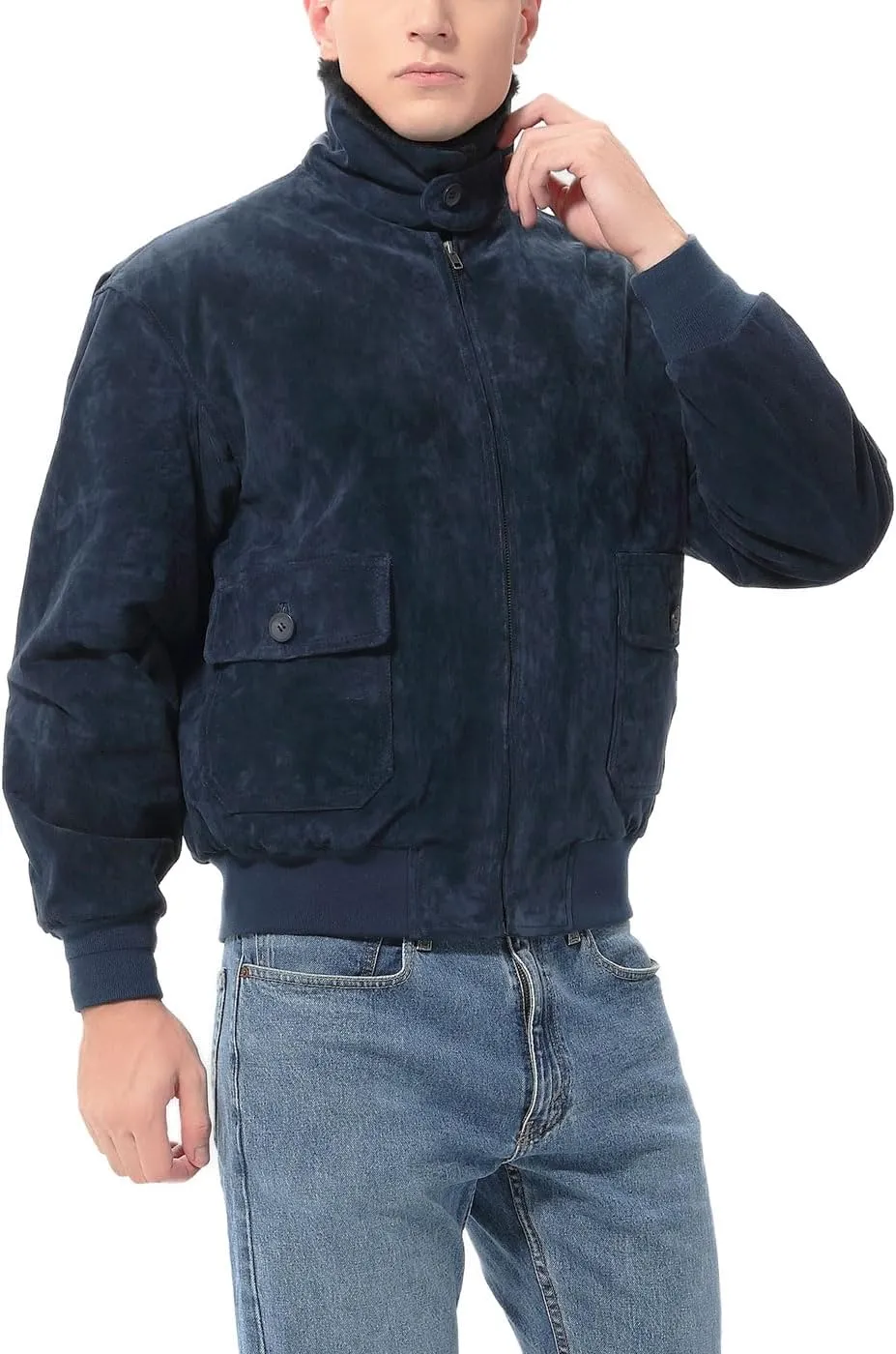 Landing Leathers Men Navy G-1 Leather Flight Bomber Jacket (Also available in Big & Tall)