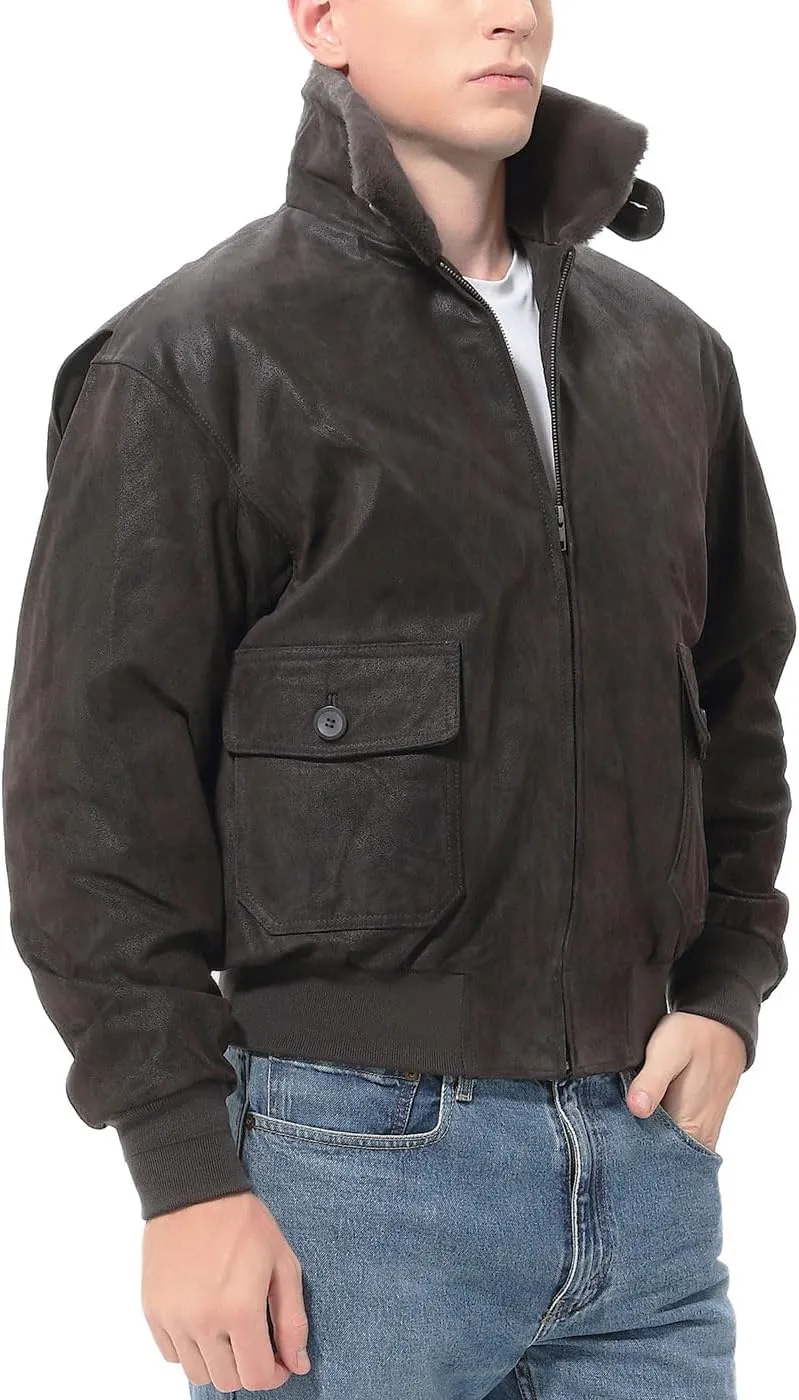 Landing Leathers Men Navy G-1 Leather Flight Bomber Jacket (Also available in Big & Tall)
