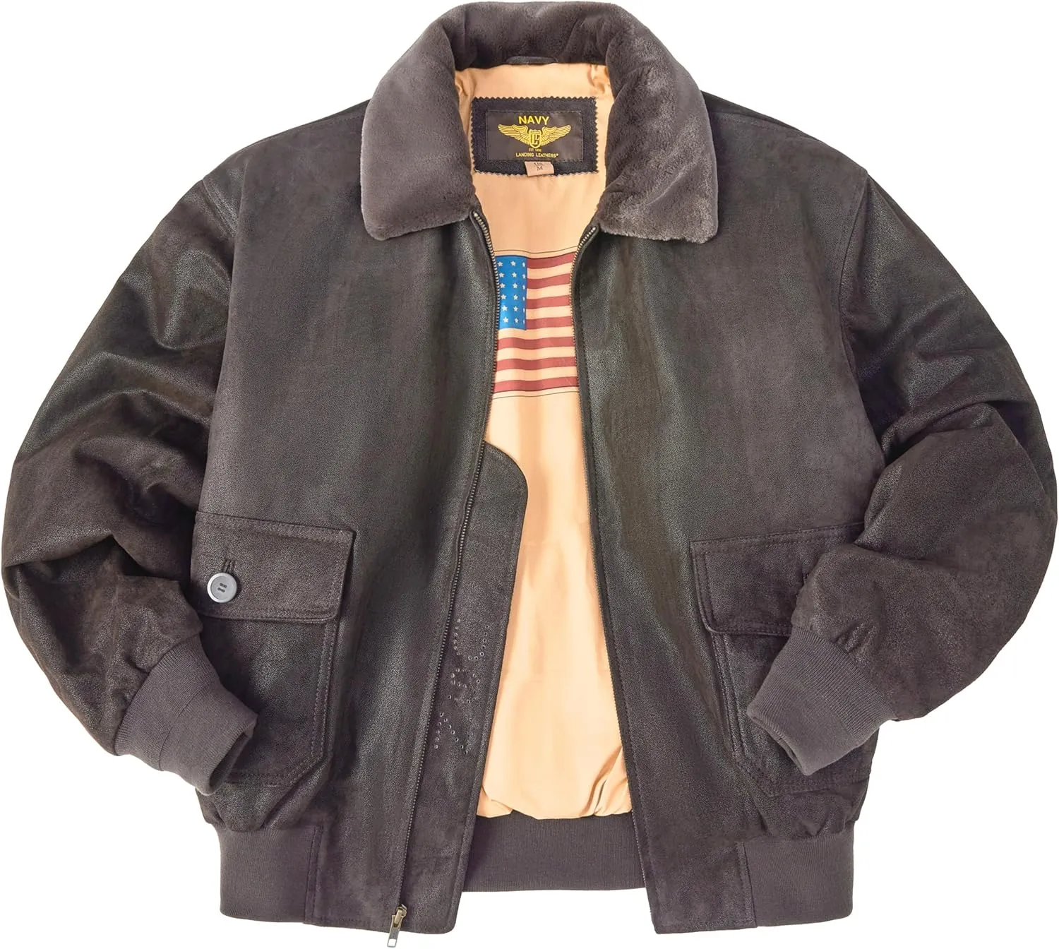 Landing Leathers Men Navy G-1 Leather Flight Bomber Jacket (Also available in Big & Tall)