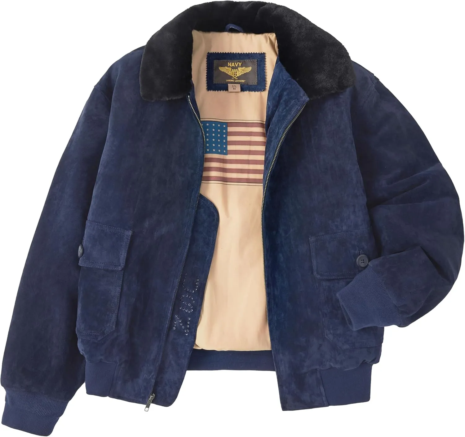 Landing Leathers Men Navy G-1 Leather Flight Bomber Jacket (Also available in Big & Tall)