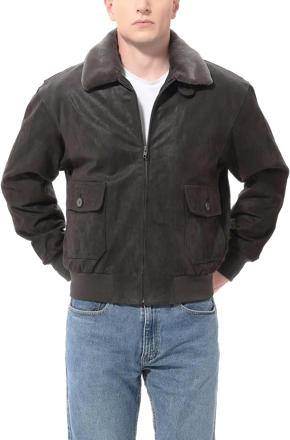 Landing Leathers Men Navy G-1 Leather Flight Bomber Jacket (Also available in Big & Tall)