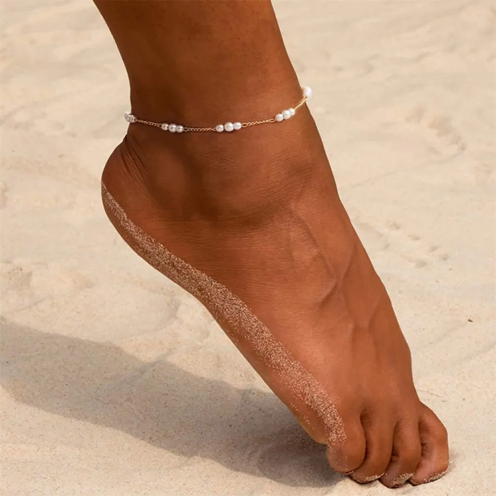 Layered Ankle Bracelets for Women 18K Gold Plated Dainty Fishbone Snake Chain Fine Bead Paperclip Peach Heart Anklets for Women Waterproof Minimalist Simple Anklets Fashion Summer Jewelry Anklet For Women