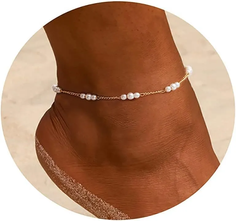 Layered Ankle Bracelets for Women 18K Gold Plated Dainty Fishbone Snake Chain Fine Bead Paperclip Peach Heart Anklets for Women Waterproof Minimalist Simple Anklets Fashion Summer Jewelry Anklet For Women