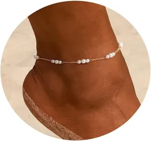 Layered Ankle Bracelets for Women 18K Gold Plated Dainty Fishbone Snake Chain Fine Bead Paperclip Peach Heart Anklets for Women Waterproof Minimalist Simple Anklets Fashion Summer Jewelry Anklet For Women