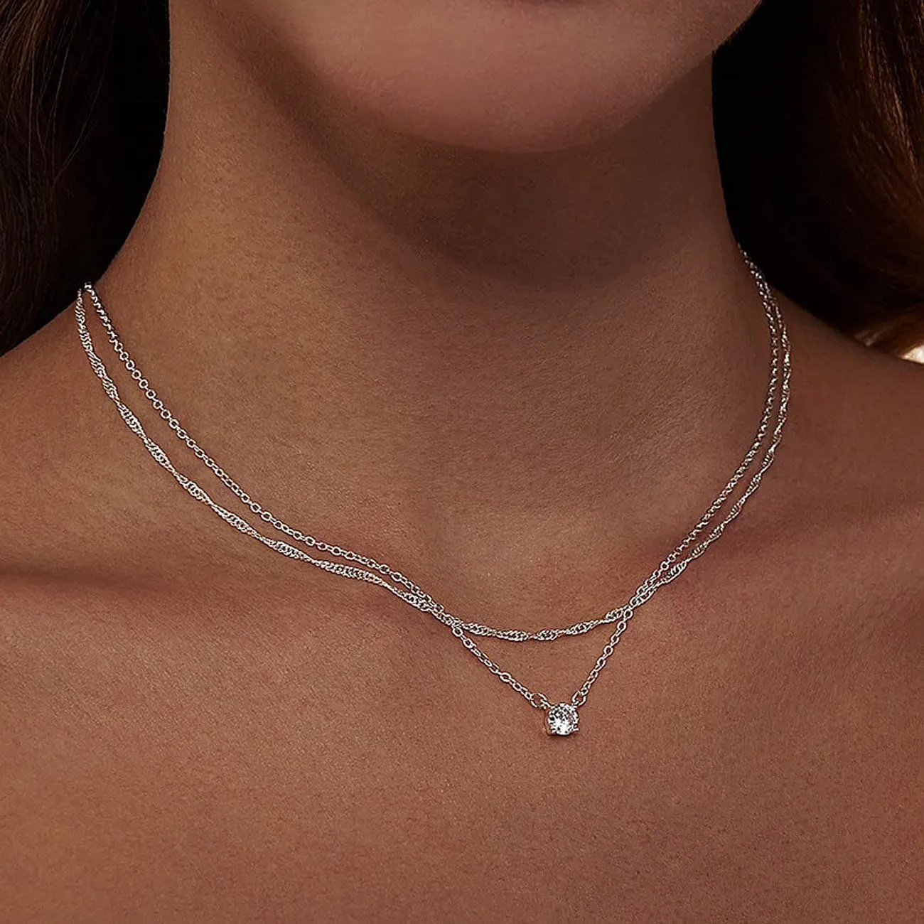 Layered Choker Necklace for Women Dainty Gold Silver Choker Necklaces Cubic Zirconia Diamond Pendant Necklace Trendy Prom Necklaces Jewelry for Women
