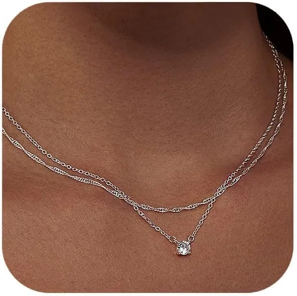 Layered Choker Necklace for Women Dainty Gold Silver Choker Necklaces Cubic Zirconia Diamond Pendant Necklace Trendy Prom Necklaces Jewelry for Women