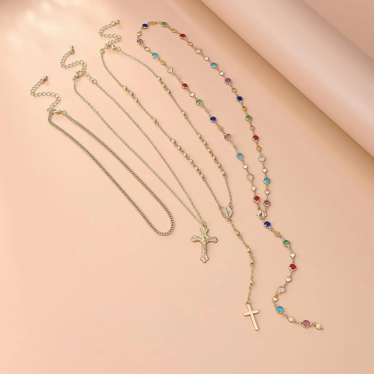 Layered Cross Lariat Necklace, 18K Gold Plated Long Pendant Chain for Women Dainty Stackable Jewelry Gift for Everyday Wear