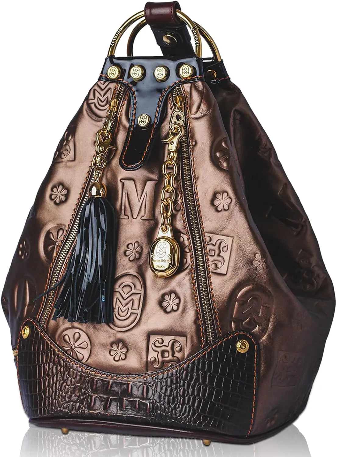Leather Handbags Backpack Bucket Purse for Women Antique Bronze Metallic Logo Tote Bag Italian Designer Bag
