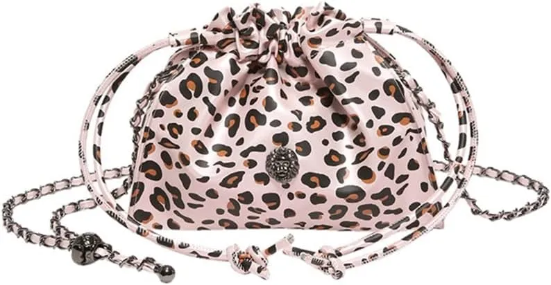 Leopard Print Shoulder Drawstring Bucket Bag Small Leather Cheetah Hobo Crossbody Bucket Handbag and Purse Daily Use