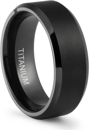 LerchPhi Tungsten Titanium Rings for Men, 6MM 8MM Black Mens Wedding Band, Custom Engraved Wedding Rings, Beveled Edge Promise Rings for Him, Personalized Valentine's Day Gift for Boyfriend