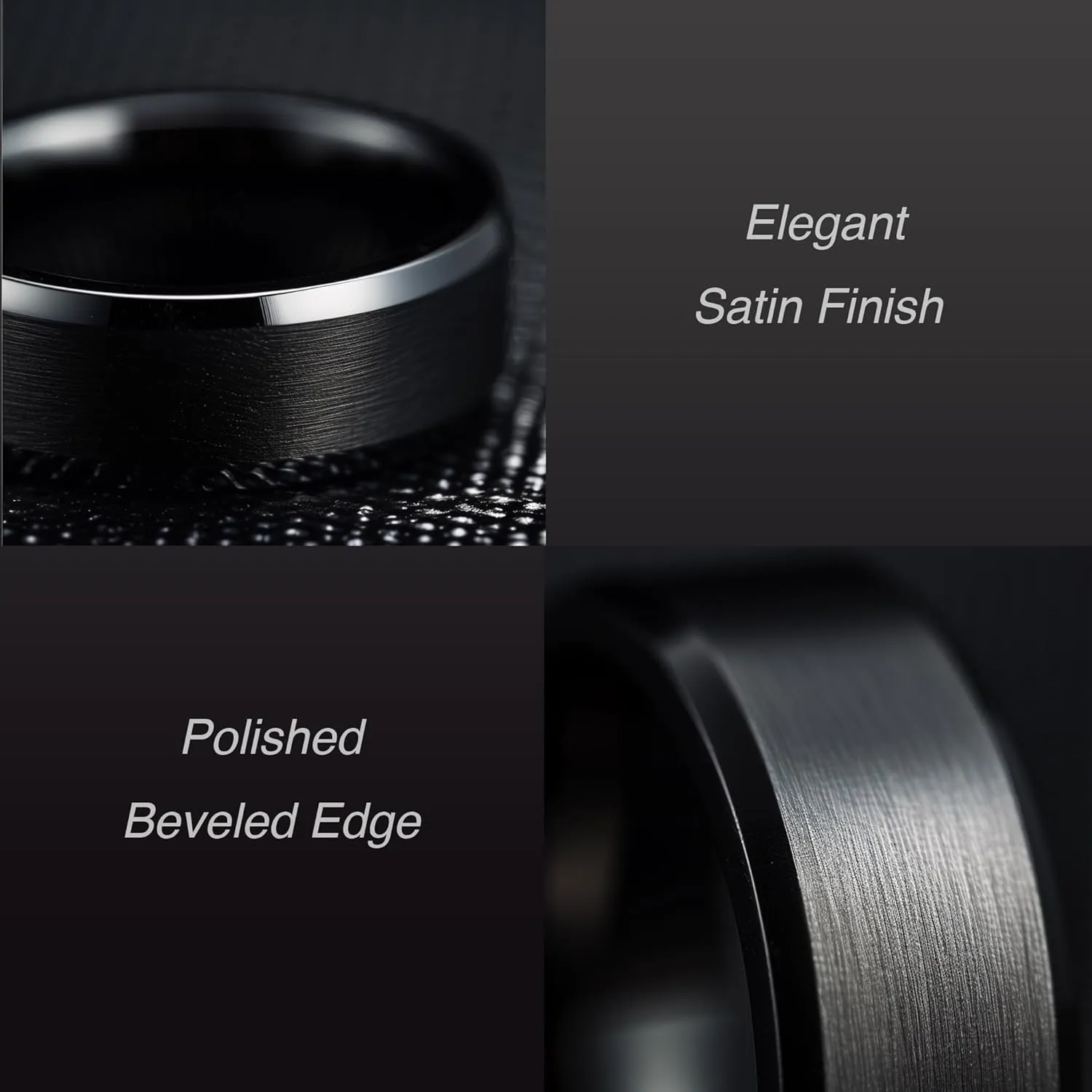 LerchPhi Tungsten Titanium Rings for Men, 6MM 8MM Black Mens Wedding Band, Custom Engraved Wedding Rings, Beveled Edge Promise Rings for Him, Personalized Valentine's Day Gift for Boyfriend