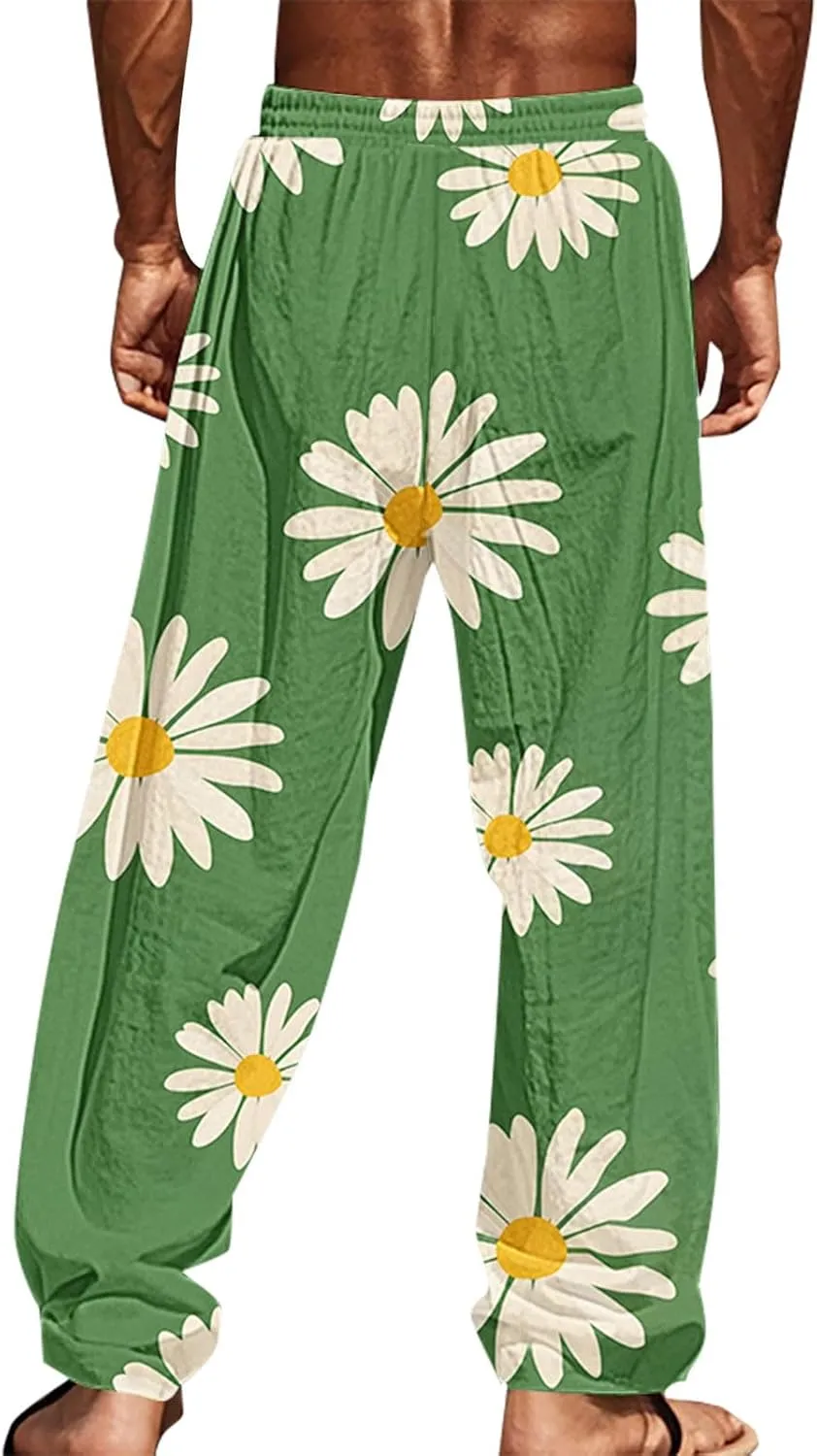 Lightweight Linen Pants Men Yoga Beach Loose Fit Casual Summer Elastic Waist Drawstring Lightweight Summer Beach