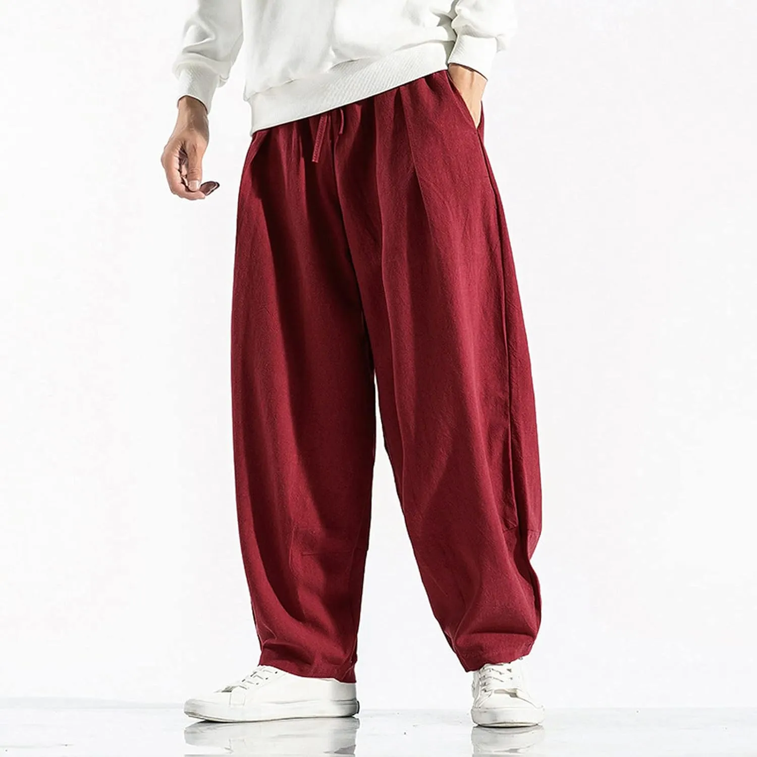 Linen Pants for Men Casual Drawstring Lightweight Loose Beach Yoga Trousers