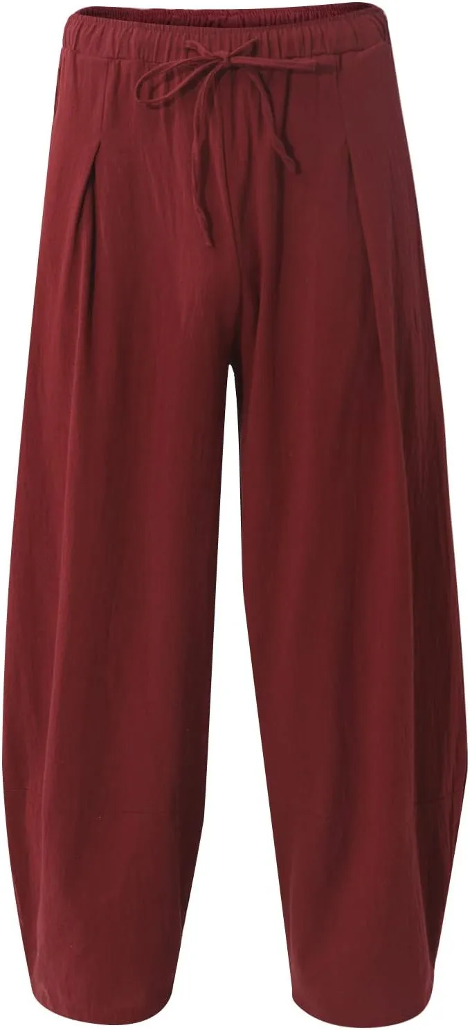 Linen Pants for Men Casual Drawstring Lightweight Loose Beach Yoga Trousers