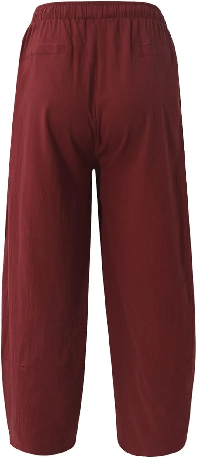 Linen Pants for Men Casual Drawstring Lightweight Loose Beach Yoga Trousers