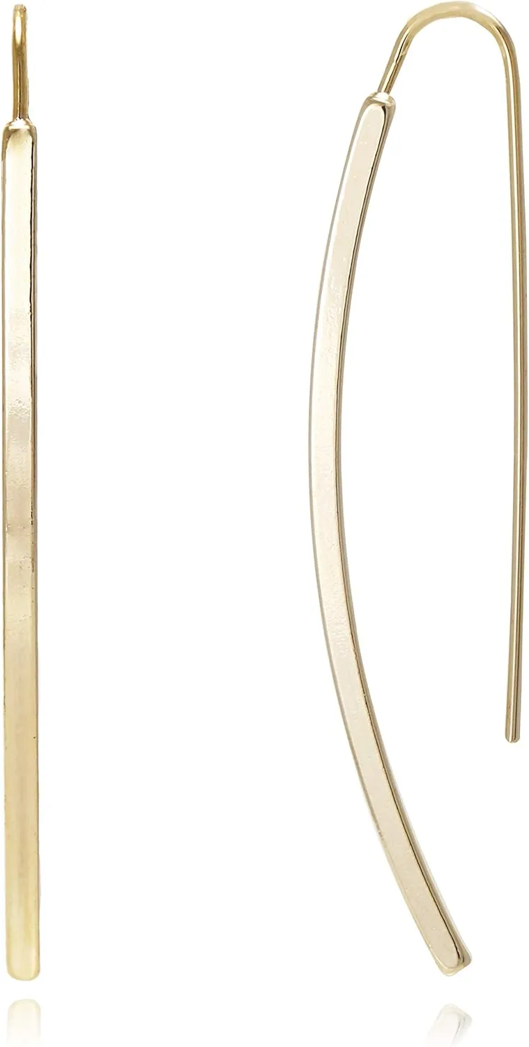 Long Curved & Linear Metal Bar Drop Threader Earrings for Women