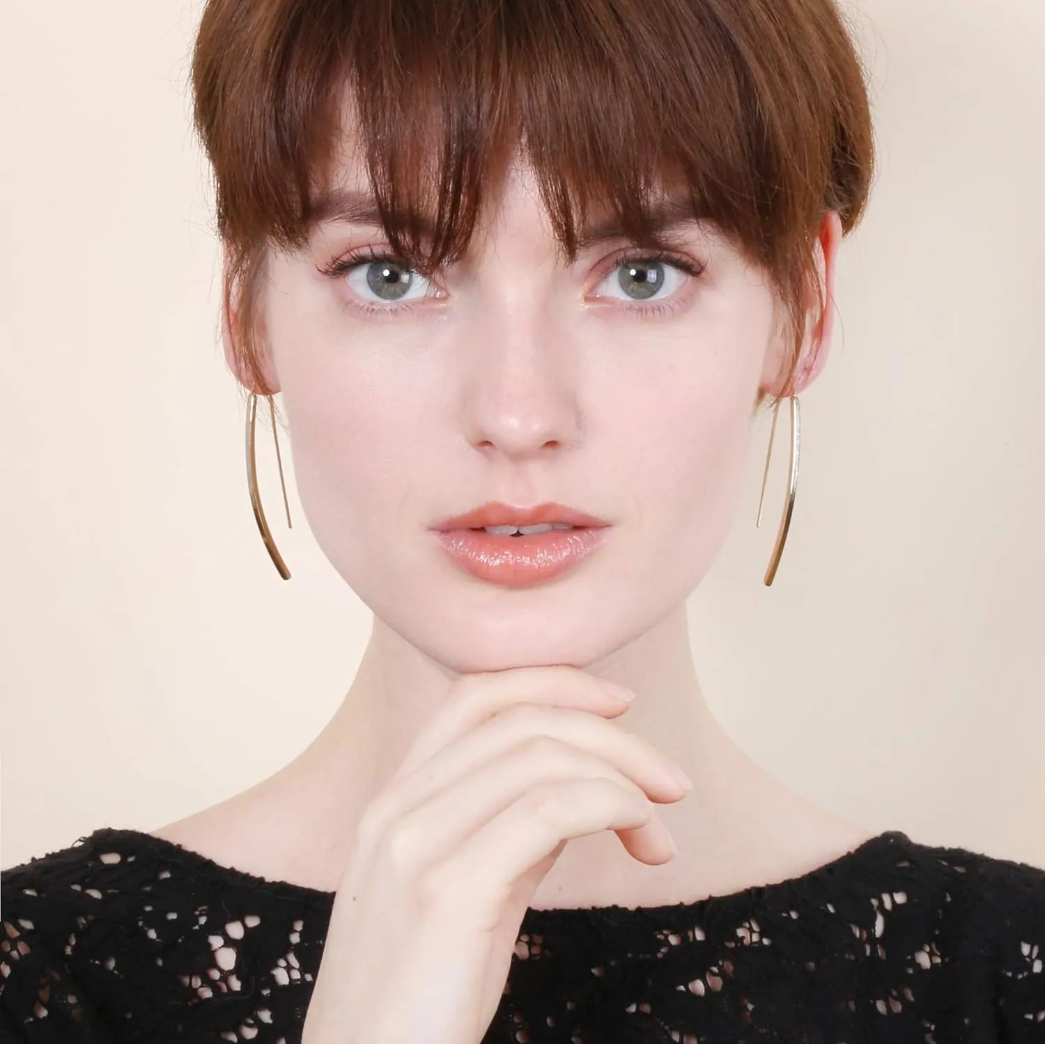 Long Curved & Linear Metal Bar Drop Threader Earrings for Women