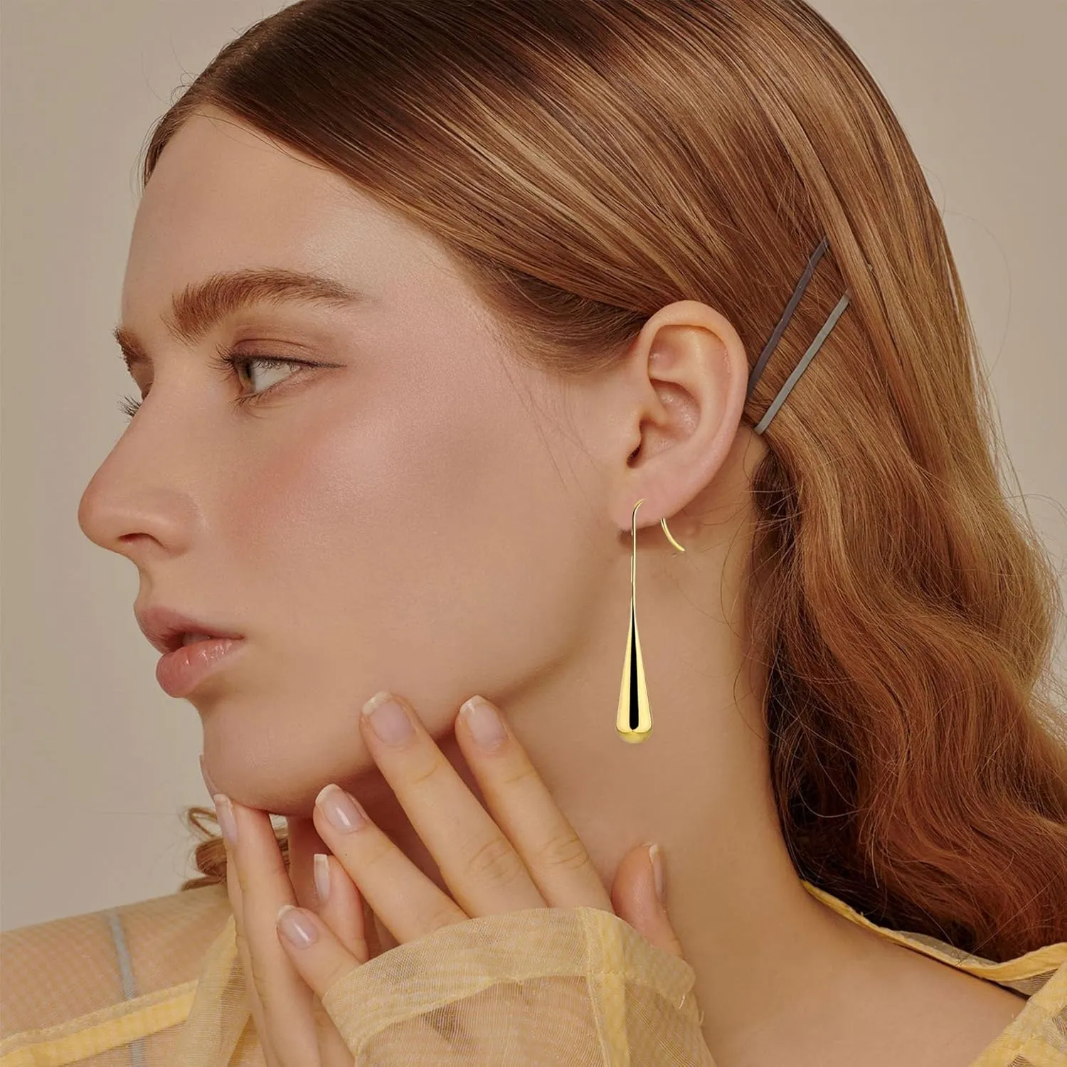 Long Gold Earrings Dangle Drop For Women Fashion Simple Teardrop Big Earrings