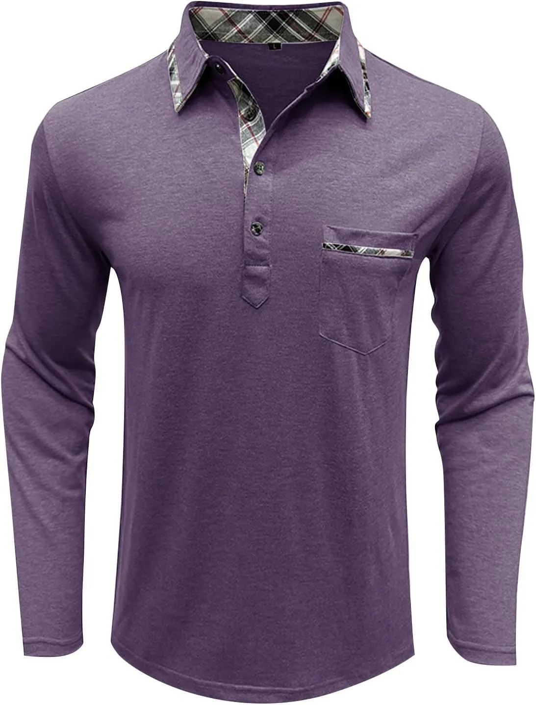 Long Sleeve Polo Shirts for Men Classic Button Down V Neck Collar Tees Solid Casual Stylish Tops with Pocket