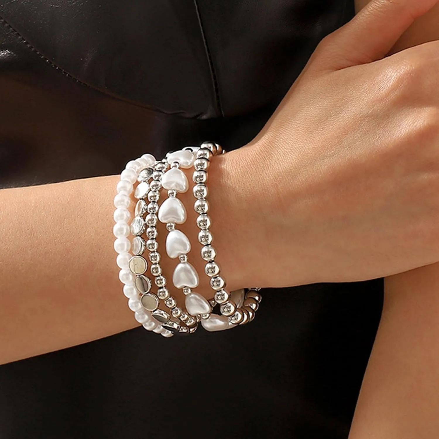 Long tiantian Gold Beaded Bracelets for Women Men Silver Beaded Bracelet Stack Bead Bracelet Stackable Pearl Bracelets for Women Trendy Birthday Christmas Jewelry Gift
