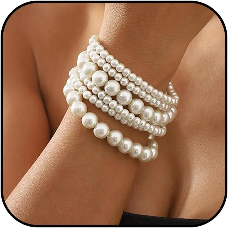 Long tiantian Gold Beaded Bracelets for Women Men Silver Beaded Bracelet Stack Bead Bracelet Stackable Pearl Bracelets for Women Trendy Birthday Christmas Jewelry Gift