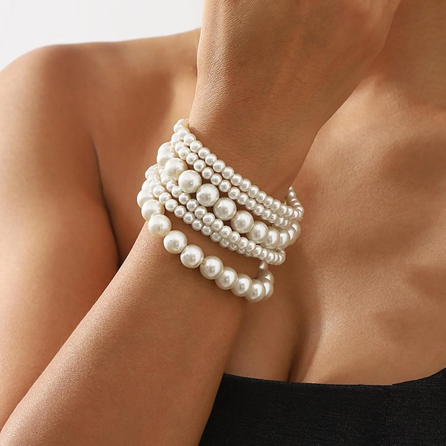 Long tiantian Gold Beaded Bracelets for Women Men Silver Beaded Bracelet Stack Bead Bracelet Stackable Pearl Bracelets for Women Trendy Birthday Christmas Jewelry Gift