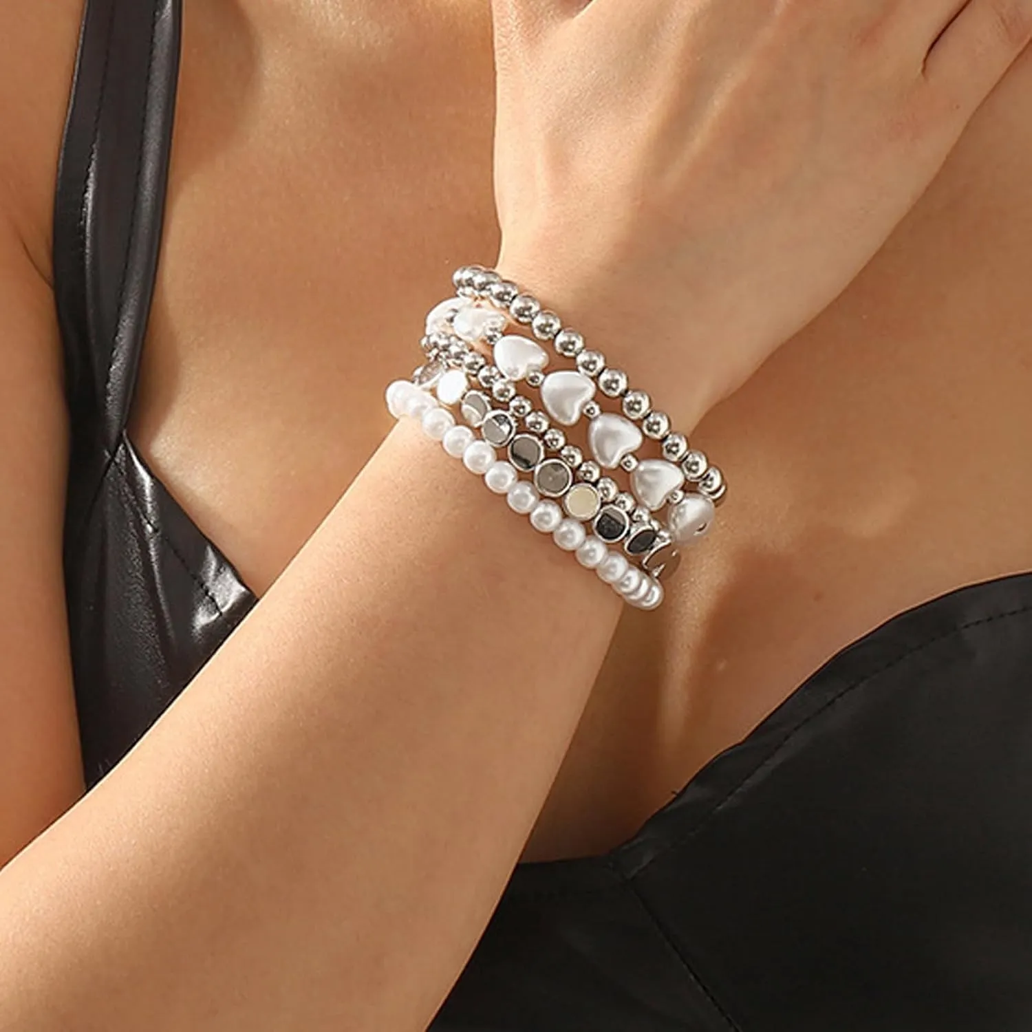 Long tiantian Gold Beaded Bracelets for Women Men Silver Beaded Bracelet Stack Bead Bracelet Stackable Pearl Bracelets for Women Trendy Birthday Christmas Jewelry Gift