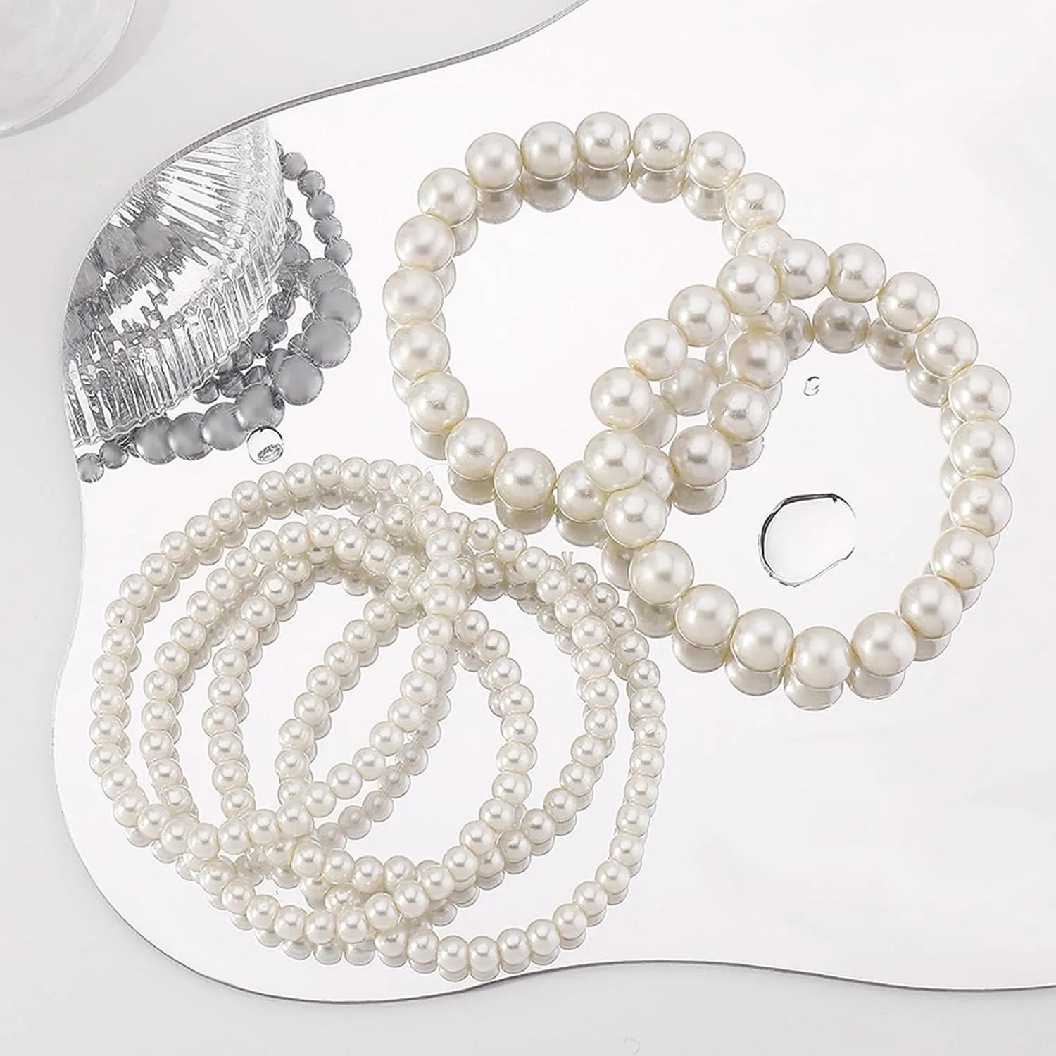 Long tiantian Gold Beaded Bracelets for Women Men Silver Beaded Bracelet Stack Bead Bracelet Stackable Pearl Bracelets for Women Trendy Birthday Christmas Jewelry Gift