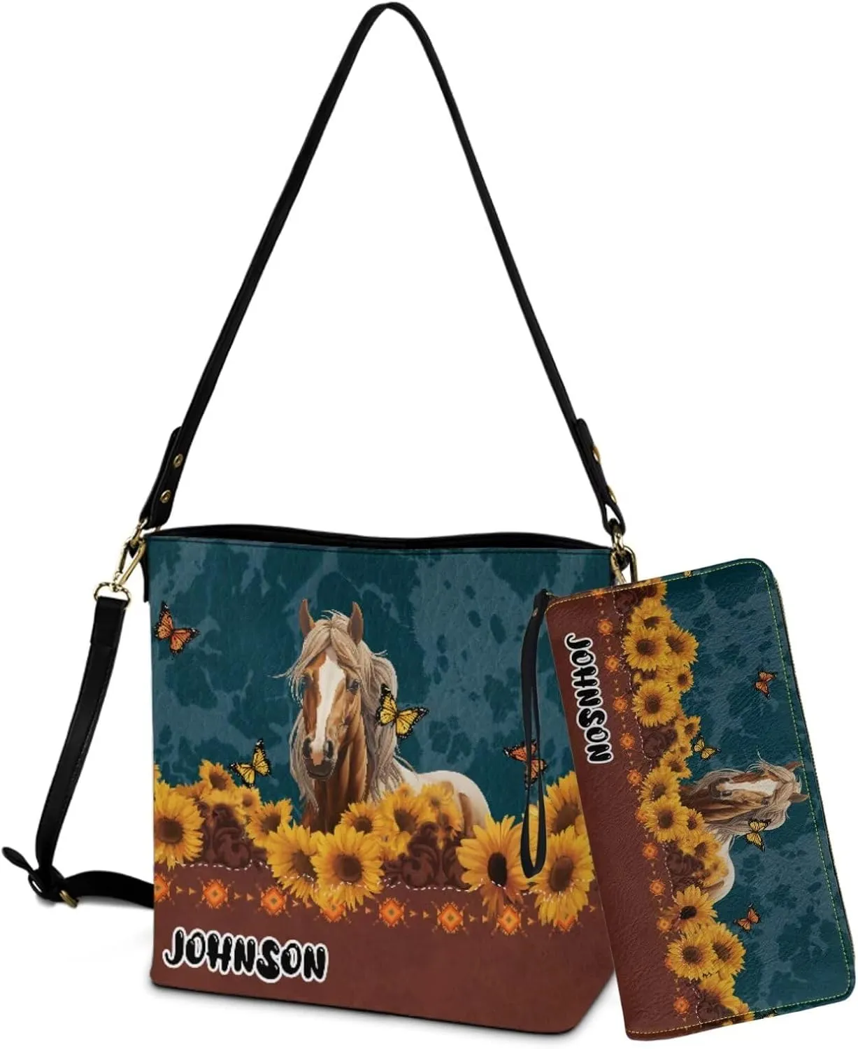 Lotusorchid Customized Bucket Purse and Wallet Set Crossbody Handbag Satchel Bag with Leather Wallet for Women Lady