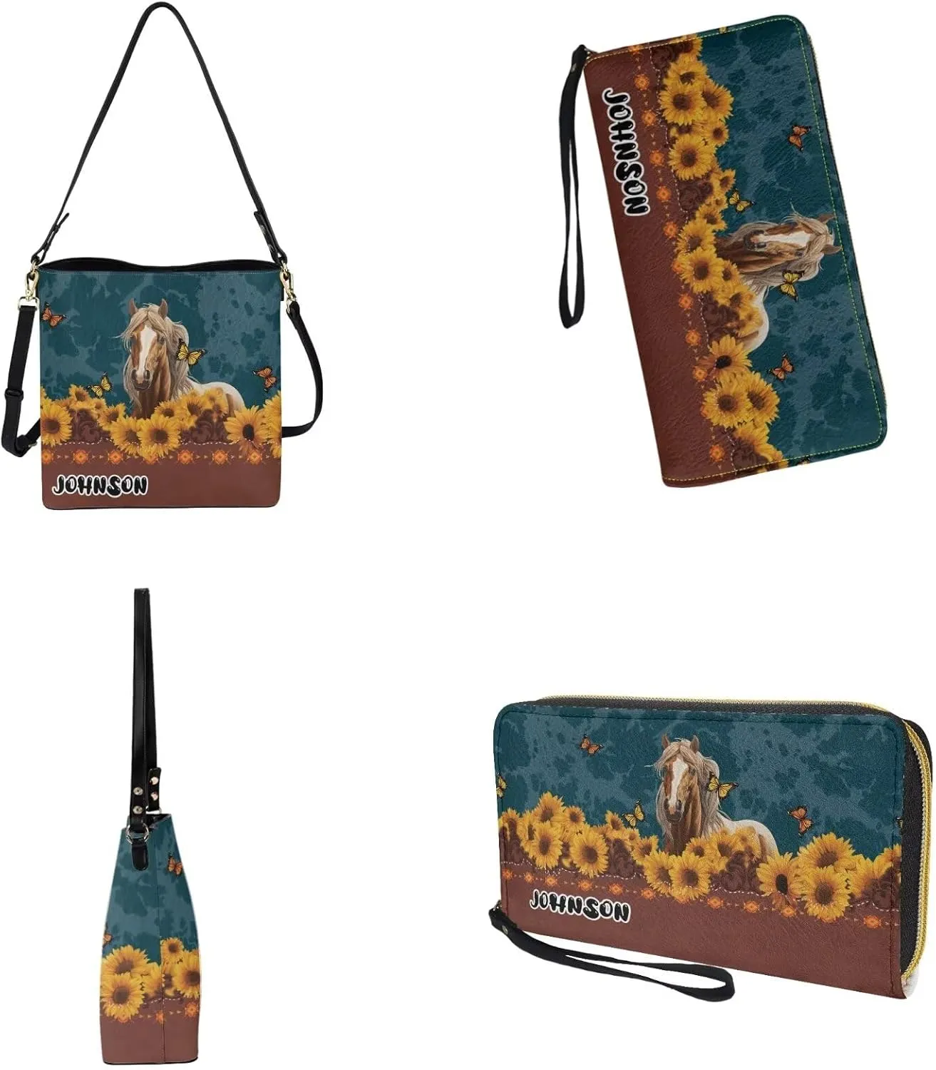Lotusorchid Customized Bucket Purse and Wallet Set Crossbody Handbag Satchel Bag with Leather Wallet for Women Lady