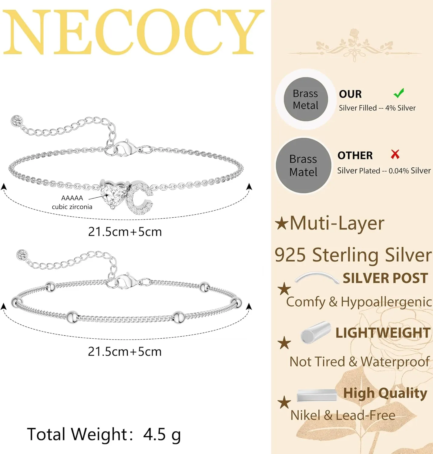 Love Heart Initial Silver Anklets for Women Waterproof Dainty Silver Plated CZ Anklet Trendy Fashion Jewelry Gifts for Women