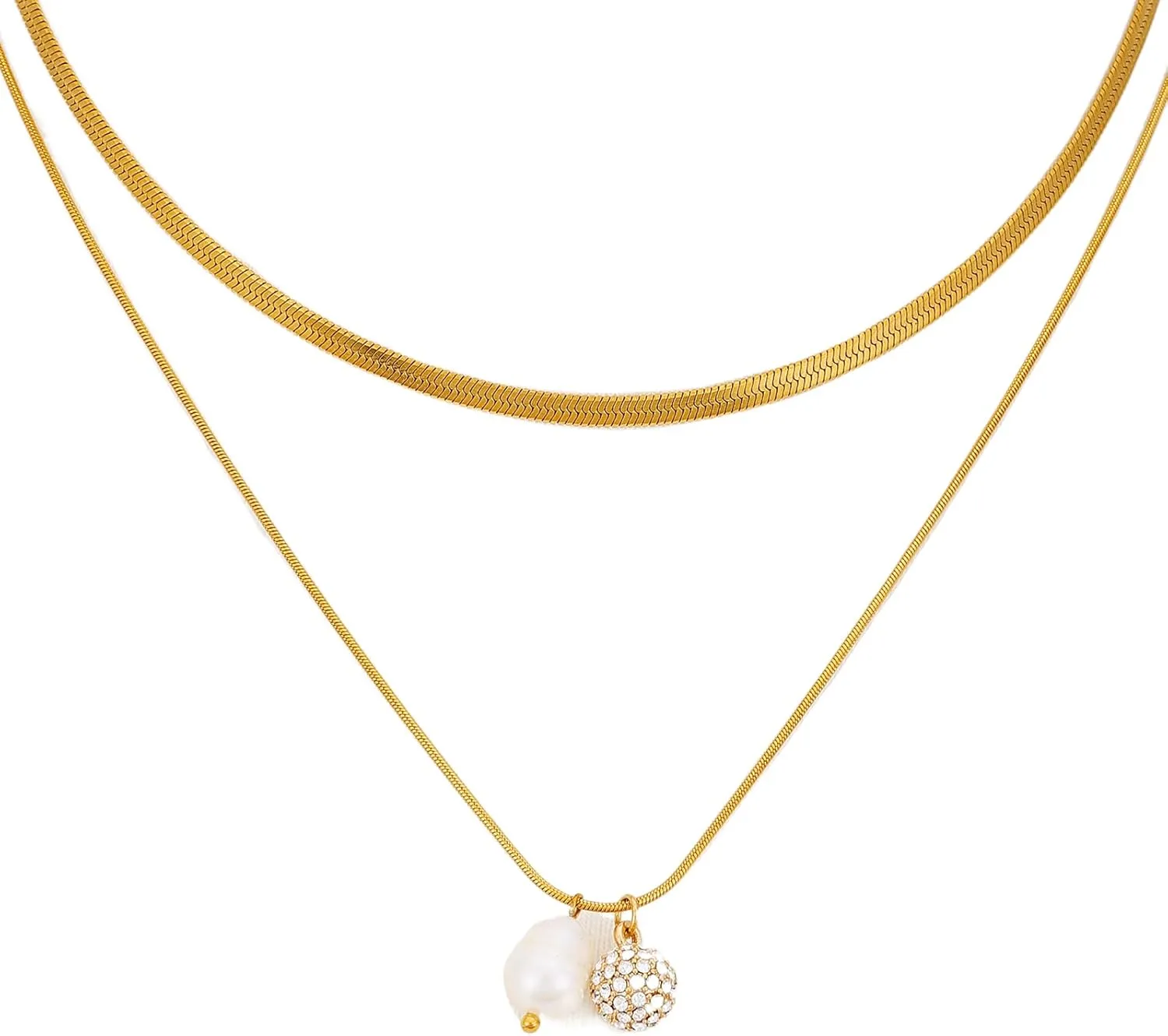 Lucky Brand Real Gold Plated 2 Layer Pendent Imitation Pearl & Fireball Necklace