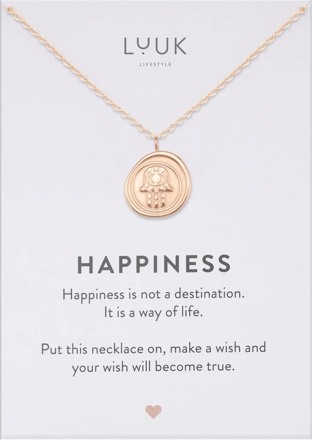 LUUK LIFESTYLE Filigree stainless steel necklaces with pendants in a timeless design with HAPPINESS card, women's jewellery and gift idea