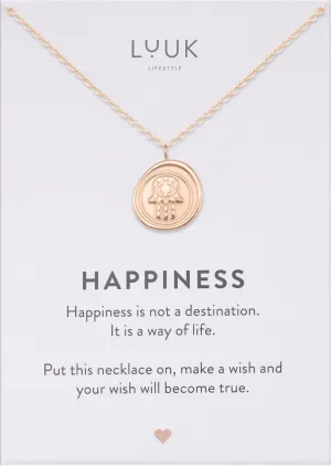 LUUK LIFESTYLE Filigree stainless steel necklaces with pendants in a timeless design with HAPPINESS card, women's jewellery and gift idea