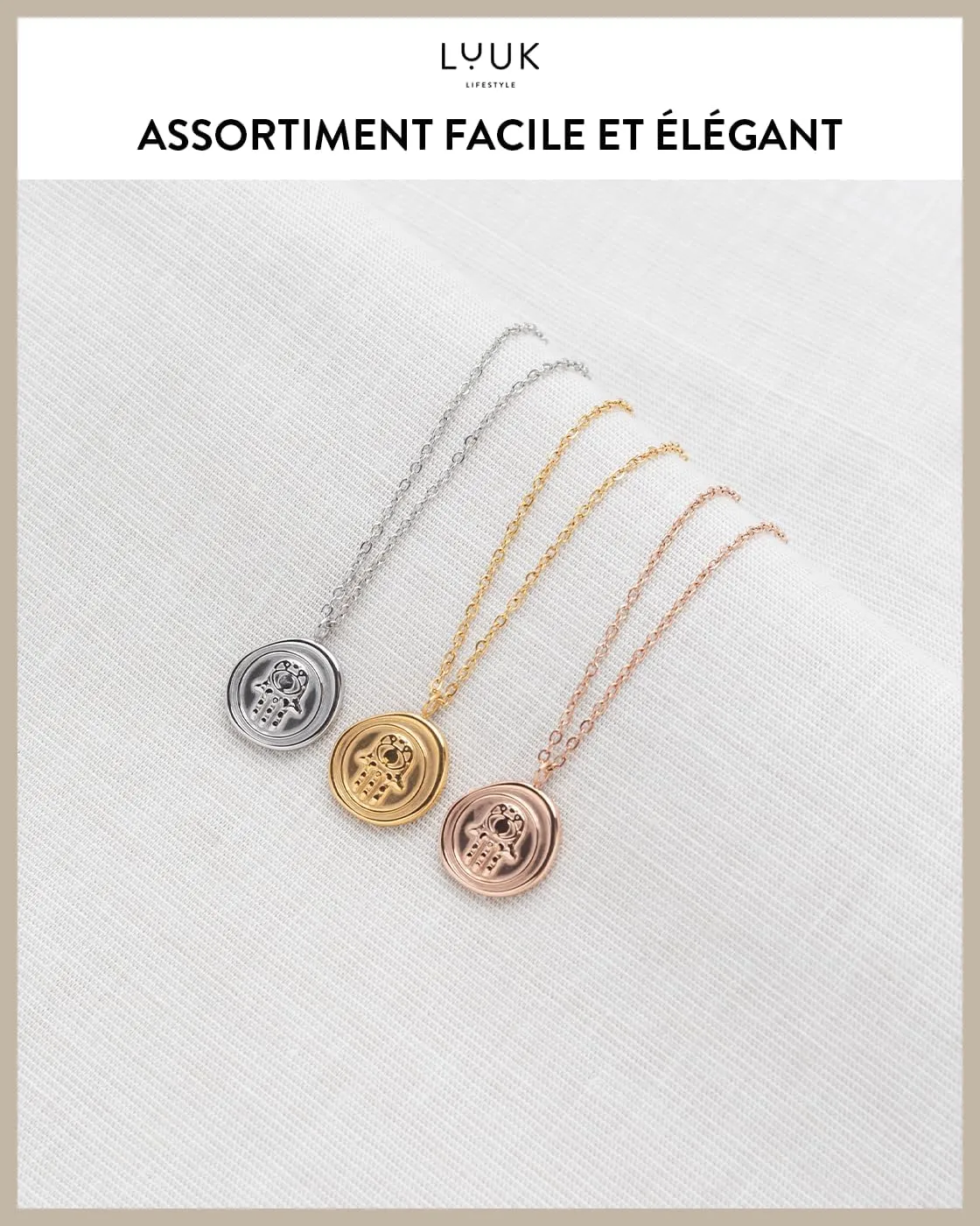 LUUK LIFESTYLE Filigree stainless steel necklaces with pendants in a timeless design with HAPPINESS card, women's jewellery and gift idea