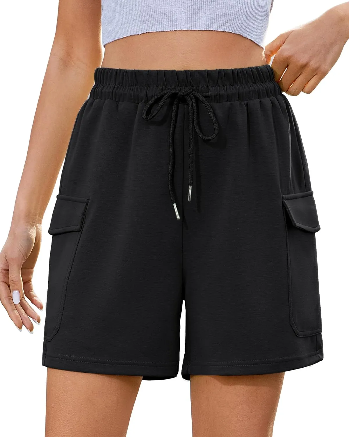 luvamia Sweat Shorts for Women High Wasited Baggy Cargo Pull On Elastic Waist Sport Athletic Summer Lounge Comfy Shorts